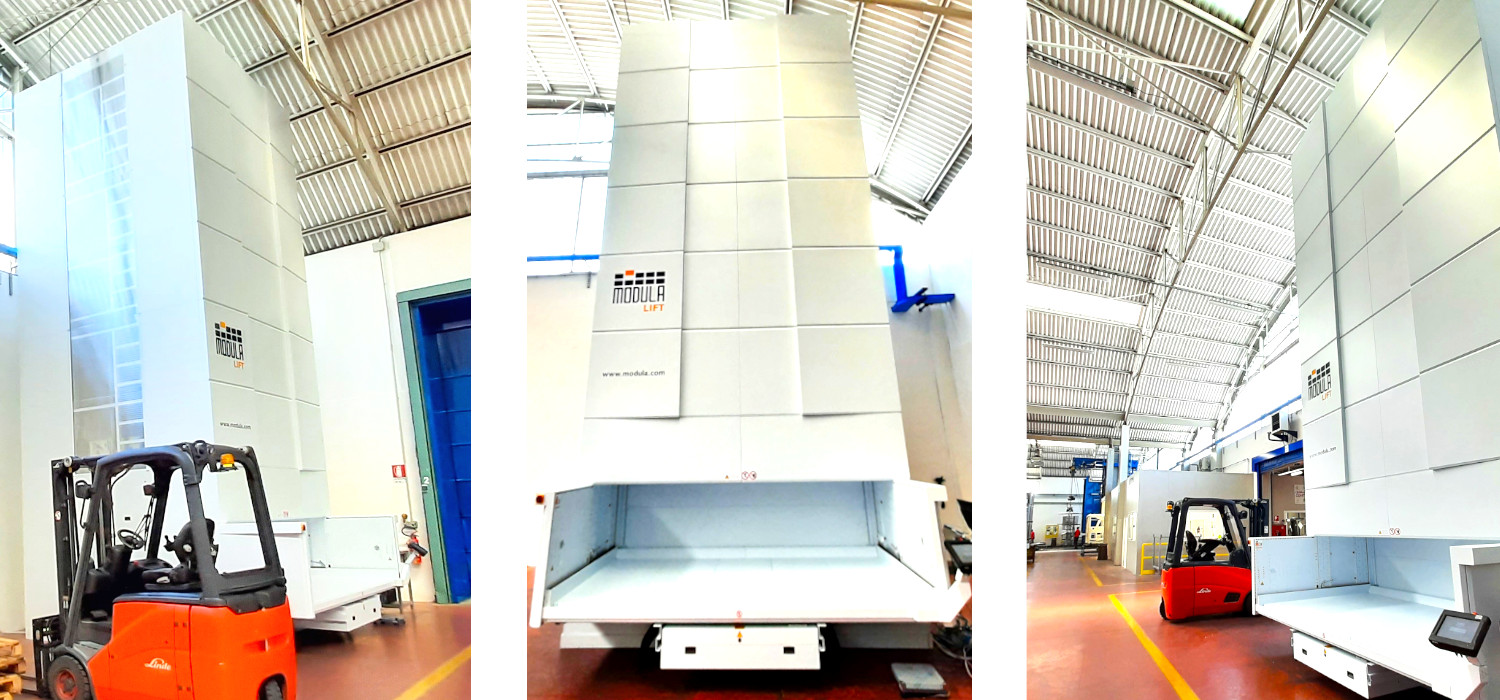 Il magazzino verticale installato nell'area logistica, pronto all'uso.